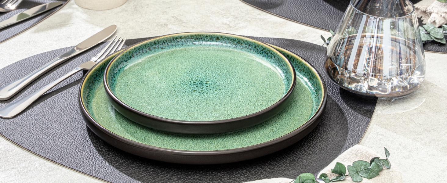 Набір десертних тарілок Sänger Greenwich, 6 шт., кераміка, зелений колір, для 6 осіб, стійкий до миття в посудомийній машині та мікрохвильовій печі