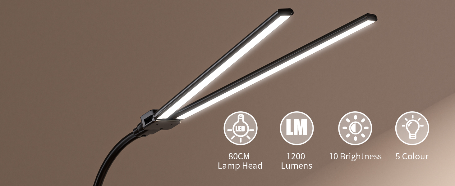 LED настільна лампа Rigors 60см з регулюванням яскравості, 900LM, захист очей, 5 кольорів, 10 рівнів яскравості, гнушкий 360° «лебединий» шийка, для офісу та дому