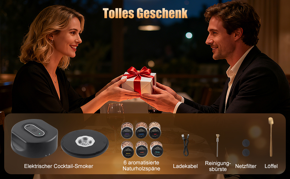 Електричний набір для копчення коктейлів та віскі з 6 ароматами, Infuser для віскі, подарунок для любителів коктейлів