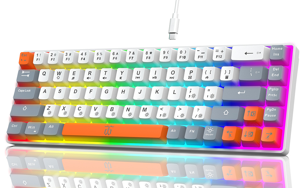 Механічна ігрова клавіатура Snpurdiri з RGB підсвічуванням, компактна, ергономічна, для офісу та ігор (63/68 біло-чорно-оранжева)