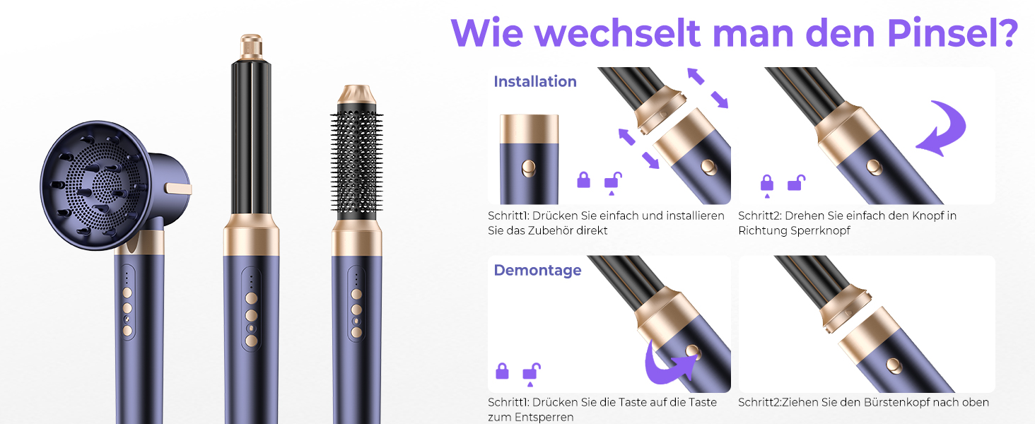 Airstyler 7 в 1: мультистайлер для волосся 1400W з феном, дифузором, плойкою та щітками для сушки, локонів та укладки. Швидка сушка завдяки двигуну 110000 RPM. Колір: блакитний