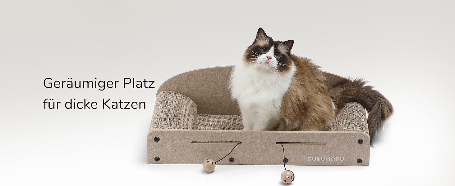Cat Scratch Board, 66CM Durable Scratch Cardboard and Felt, Large Lounger, 2 Reversible Cat Scratch Pads for Cats, Recyclable Cardboard Cat Bed with Bell Ball Toy, Caramel Color (Large Format Beige)