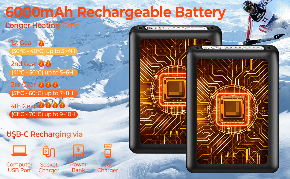Гріючі шкарпетки для жінок та чоловіків з акумулятором 6000mAh, 9 годин роботи, керування через додаток, 4 режими нагріву, для катання на лижах, полювання, риболовлі, кемпінгу та активного відпочинку
