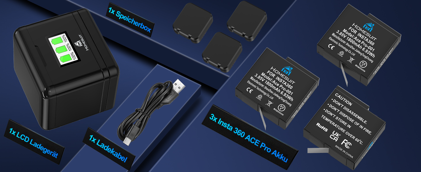 Набір акумуляторів Insta360 X5 Homesuit (3x 2850mAh + Dual-Slot LED зарядний пристрій) + Micro SD картки