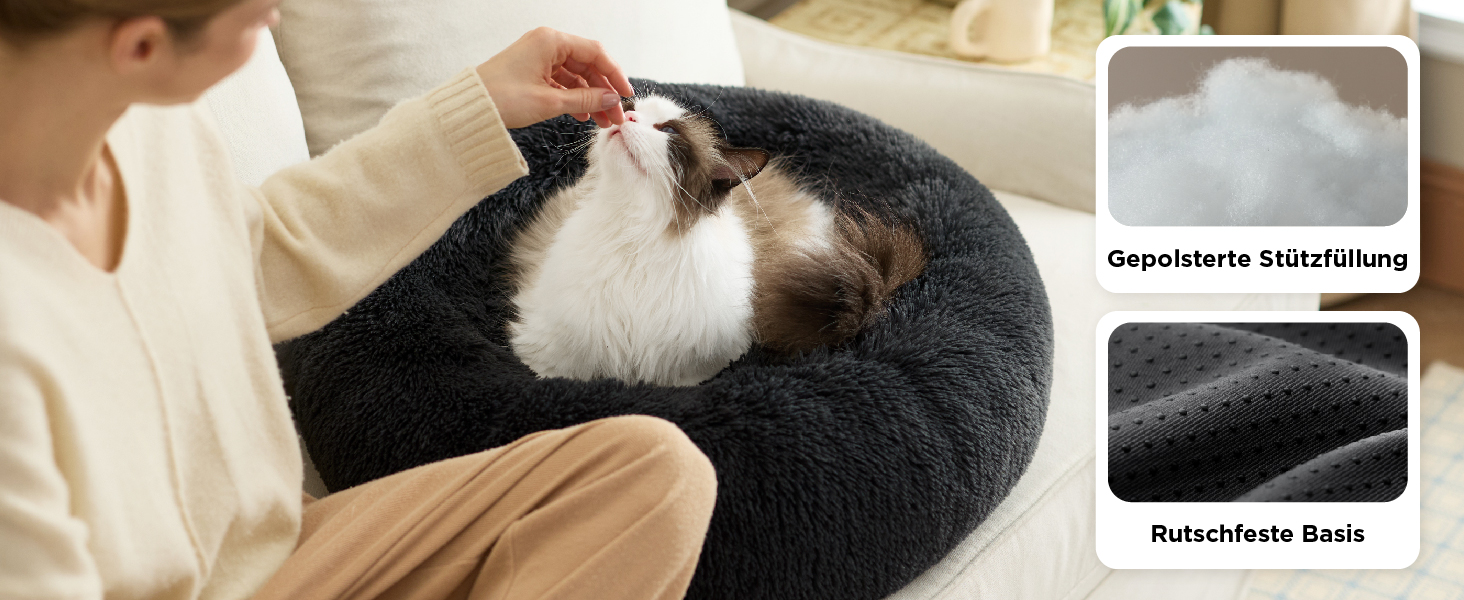 Кругле ліжко для котів та собак BEDSURE, Ø 50 см, плюшеве, кругле, темно-сіре. Підходить для котів та собак маленьких та середніх порід. Розміри: 50x50x13 см