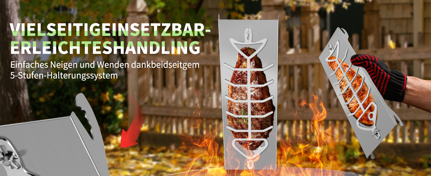 Решітка для приготування лосося на відкритому вогні (Flammlachsbrett) з нержавіючої сталі, 56x17 см, для грилів та вогнищ