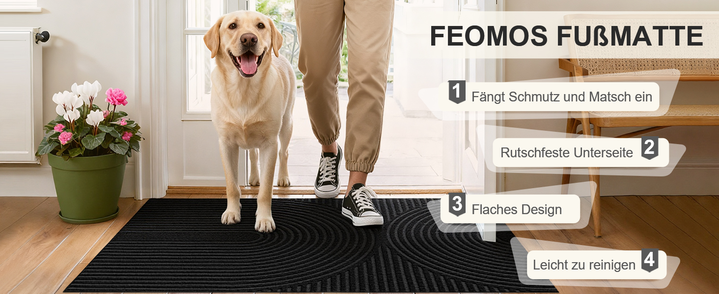 Килимок вхідний FEOMOS 60x90 см, протиковзний вологопоглинаючий килим для дому, передпокою та кухні, чорний