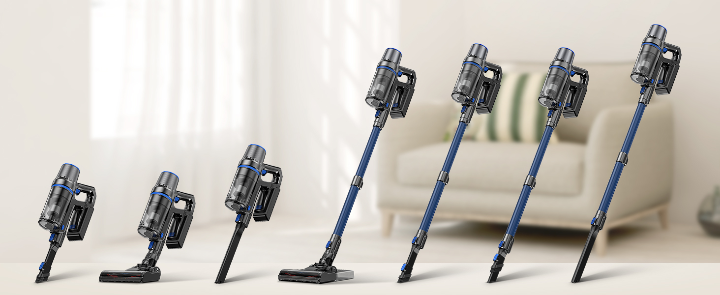 Бездротовий акумуляторний пилосос з функцією миття підлоги, 45000 Па/550 Вт/60 хв, безщітковий двигун, LED-дисплей, самостійна парковка, для твердих поверхонь, килимів та шерсті тварин, блакитний