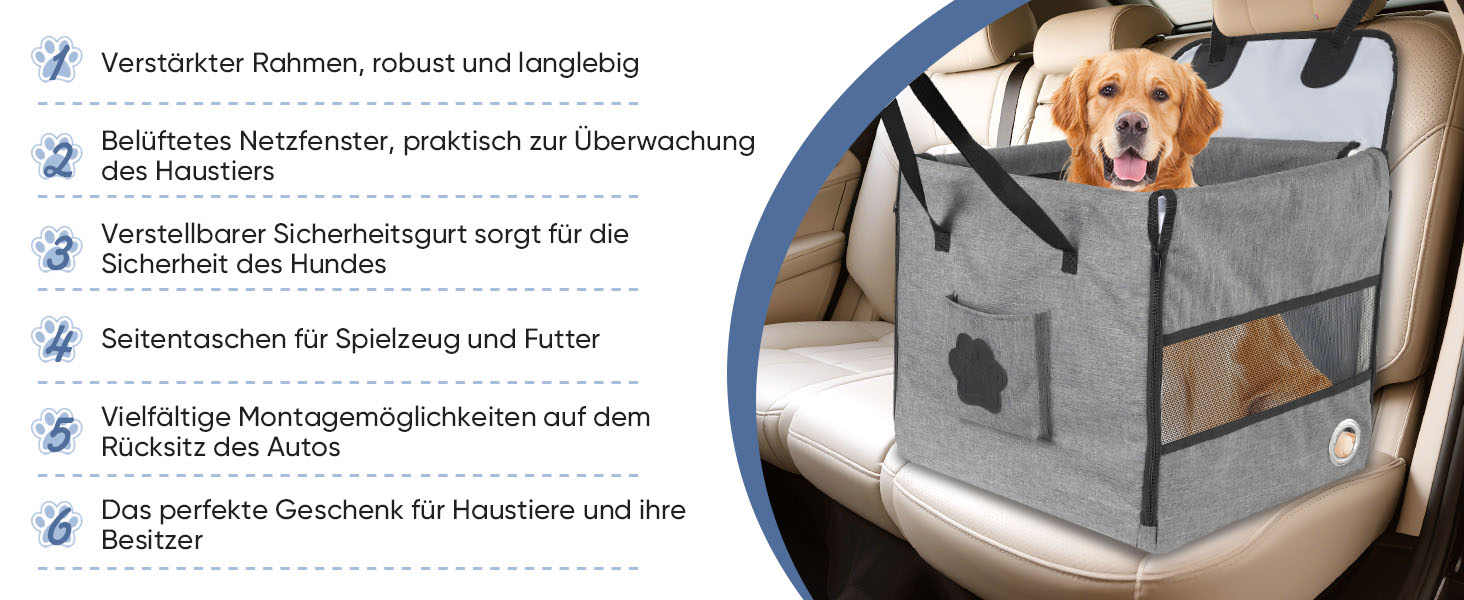 Автомобільний лежак для собак 44x40x40 см – міцний лежак з ременями безпеки та сіткою, знімний кошик для собак на заднє сидіння, водонепроникний та зручний
