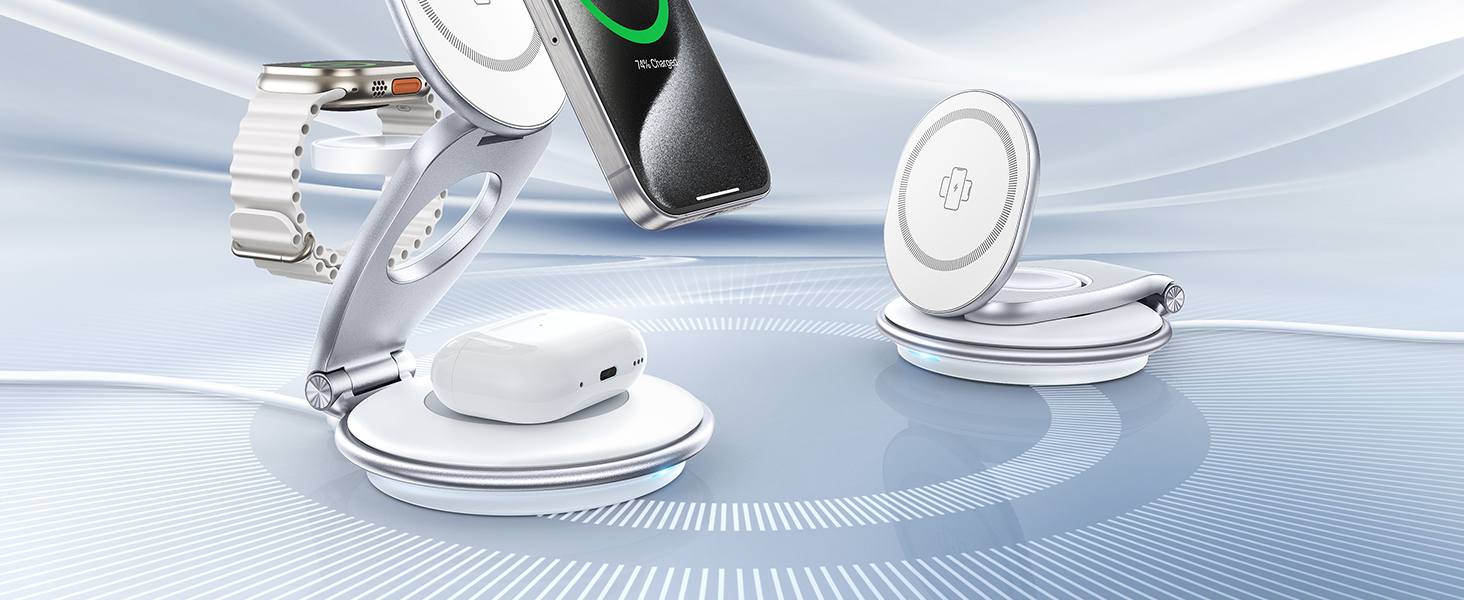 Сумка-органайзер для зарядки MagSafe: Складна зарядка для Apple, індукційна зарядка для iPhone 16/15/14/13/12, зарядка для Apple Watch та AirPods (з 30W адаптером), білий колір