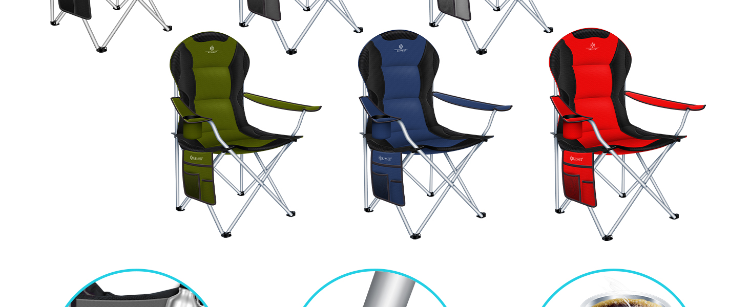 Крісло кемпінгове складне KESSER® до 150 кг, з підлокітниками, високою спинкою, сіре/чорне. З підсклянником та сумкою