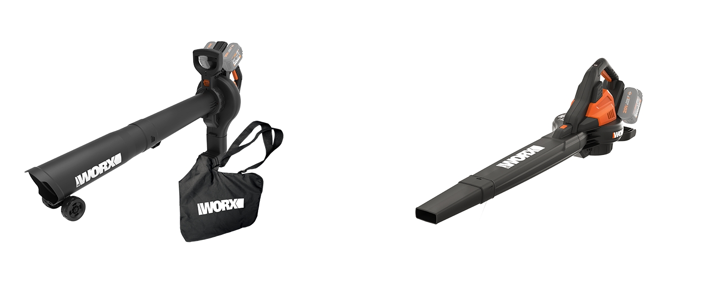 Акумуляторний повітродув та пилосос WORX WG583E.9 40В (2x20В), 2-в-1 для збору та всмоктування листя, мішок 35 л, без акумулятора і зарядного, чорний/помаранчевий