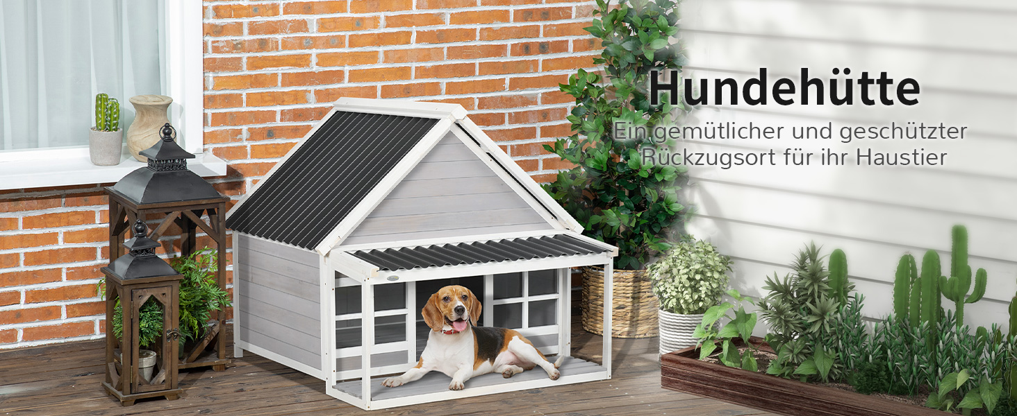 Будинок для собак PawHut з дашком, для середніх та великих собак, вуличний, з вікном, з соснового дерева, 126 x 118 x 105 см