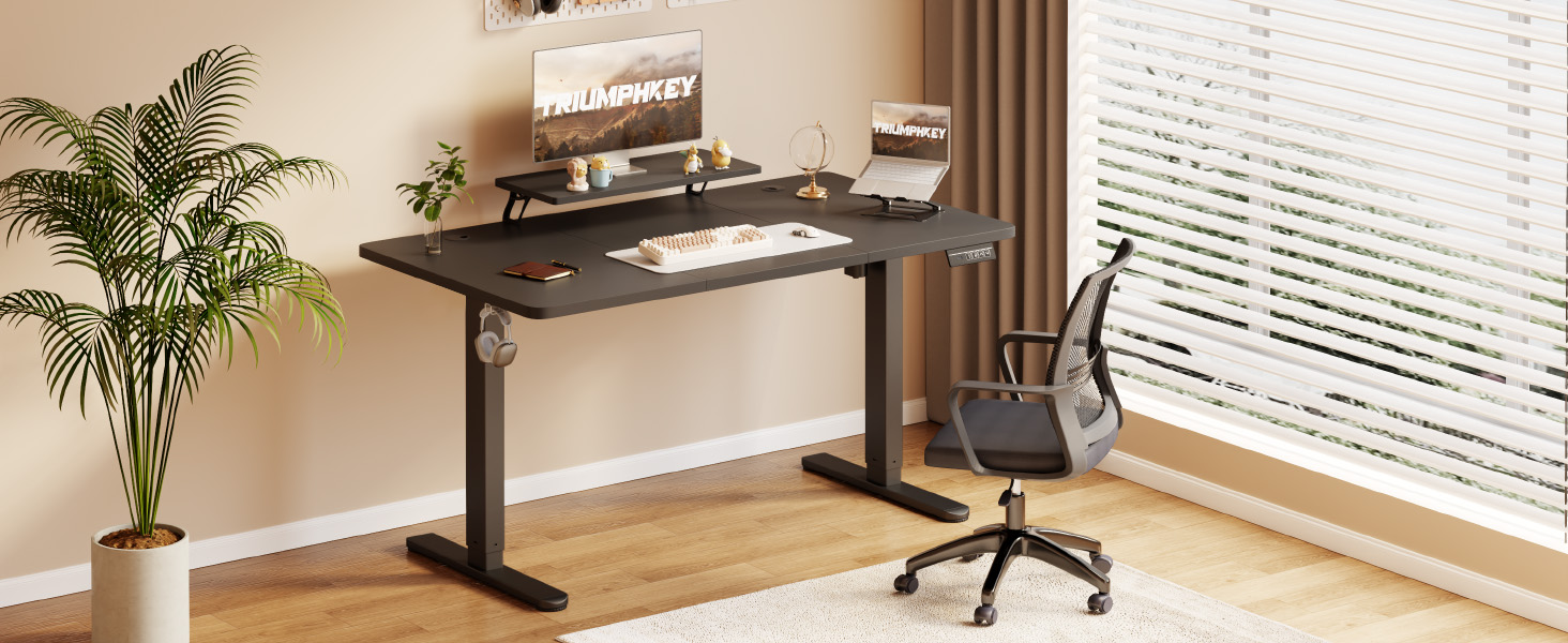 Adjustable Height Standing Desk with Monitor Stand - Electric Ergonomic Desk, 120x60cm & 180x80cm White/Black