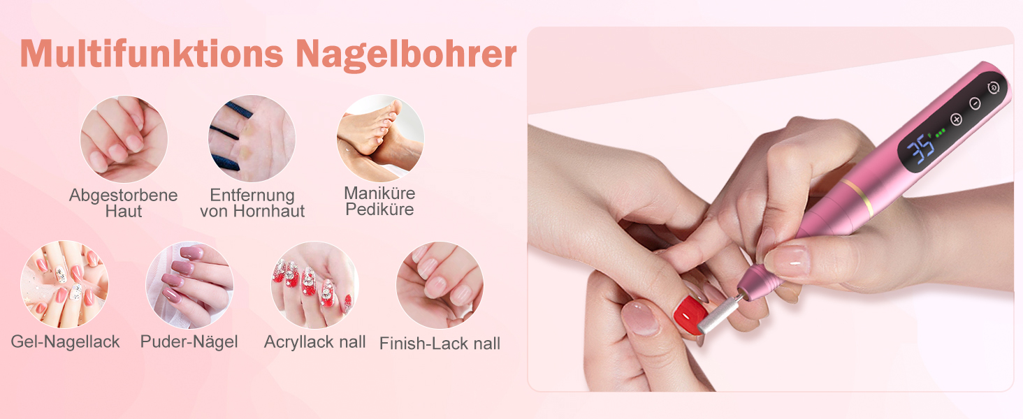 Електричний набір для манікюру та педикюру NailGirls 11 в 1, 35000 RPM, рожевий
