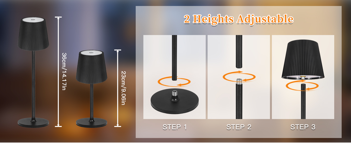 LED-лампа настільна бездротова диммируемая чорна з USB-C, сенсорна лампа з 3 колірними температурами, плавною регулюванням яскравості, регульованою висотою, IP54 вологостійка для внутрішнього/зовнішнього використання, чорна (нова версія)