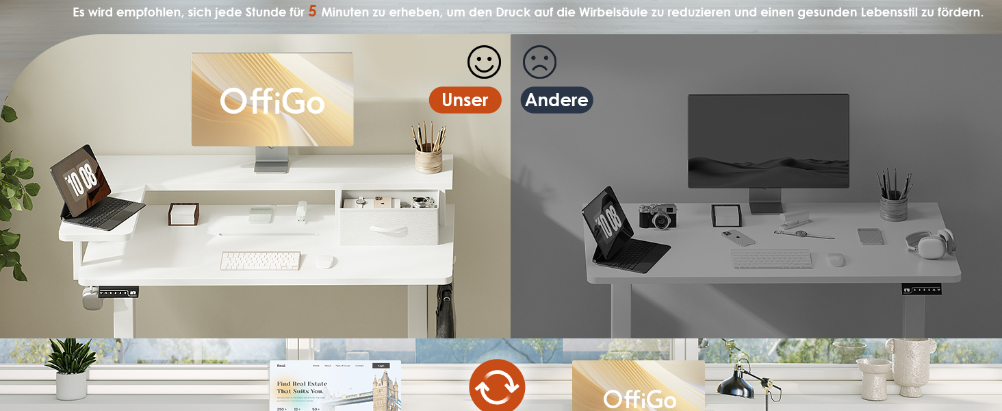 Регульований за висотою стіл OffiGo 120x60 з L-подкоркой, USB, висувна шухляда, ергономічний комп'ютерний стіл