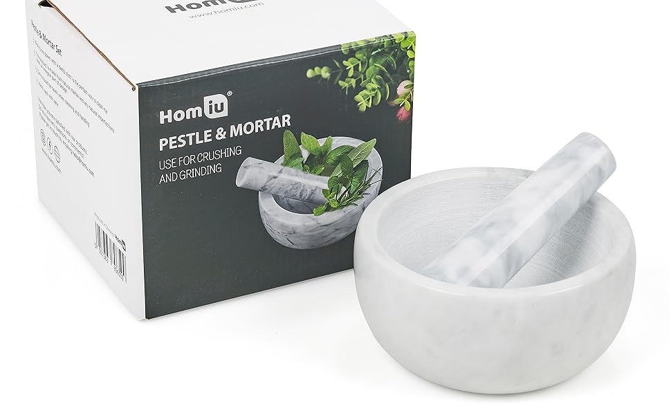 Набір для розмелювання Homiu: ступка та товкачок з натурального граніту, преміум-якість, великий діаметр 15.5 см