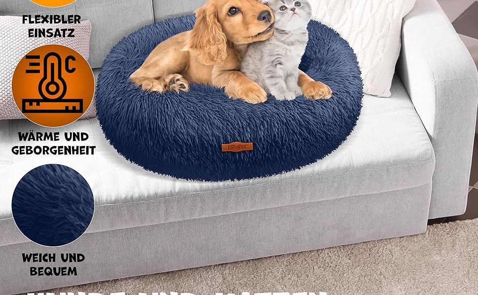 Ловпет® Крісло-лежанка для собак та котів Bagel, з мискою та іграшками, 120 см, Navyblue