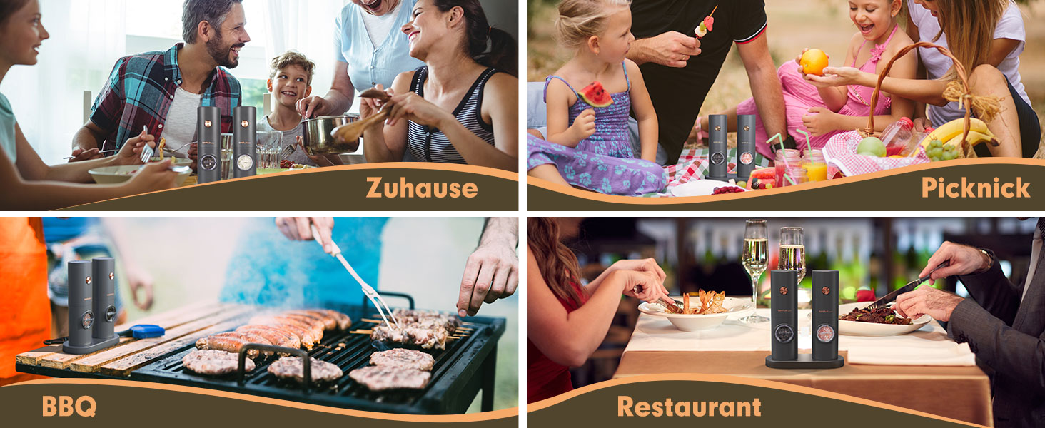 Електричні мельниці для спецій SIMPLETASTE 2 шт. з регульованим керамічним жорном, ABS-пластик, живлення від батарейок AAA