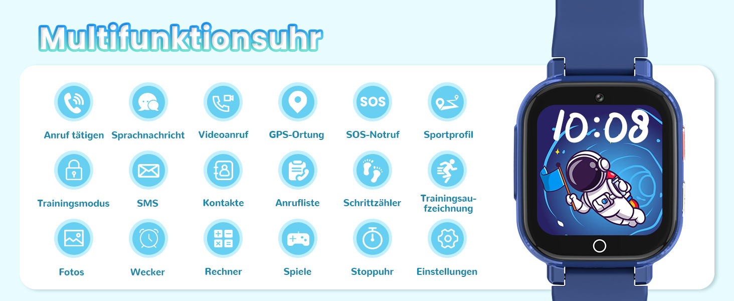 Дитячий розумний годинник 4G GPS з відеодзвінками та SOS, WiFi, крокомір, будильник, ігри, для дівчаток та хлопчиків від 4 років, чорний