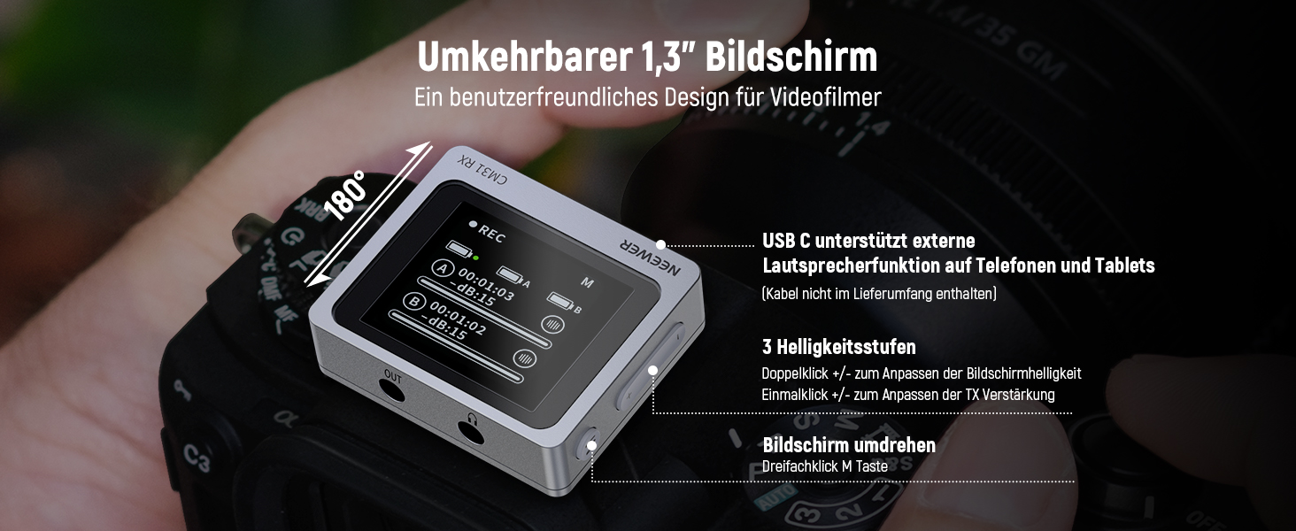 NEEWER Міні бездротове мікрофону, комплект 1RX+2TX+зарядний кейс, 150м радіус дії, для iPhone, iPad, Android, DJI, Insta360, PC, Mac