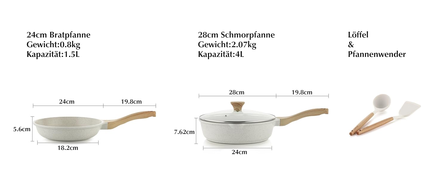 Набір посуду SENSARTE з антипригарним покриттям Ceramic, 13 предметів: каструлі та сковороди. Безпечний набір посуду з нержавіючої сталі з Cool-Touch ручками, силіконовими інструментами та захистом для дна. Без PFOA/PTFE/PFAS. Білий.