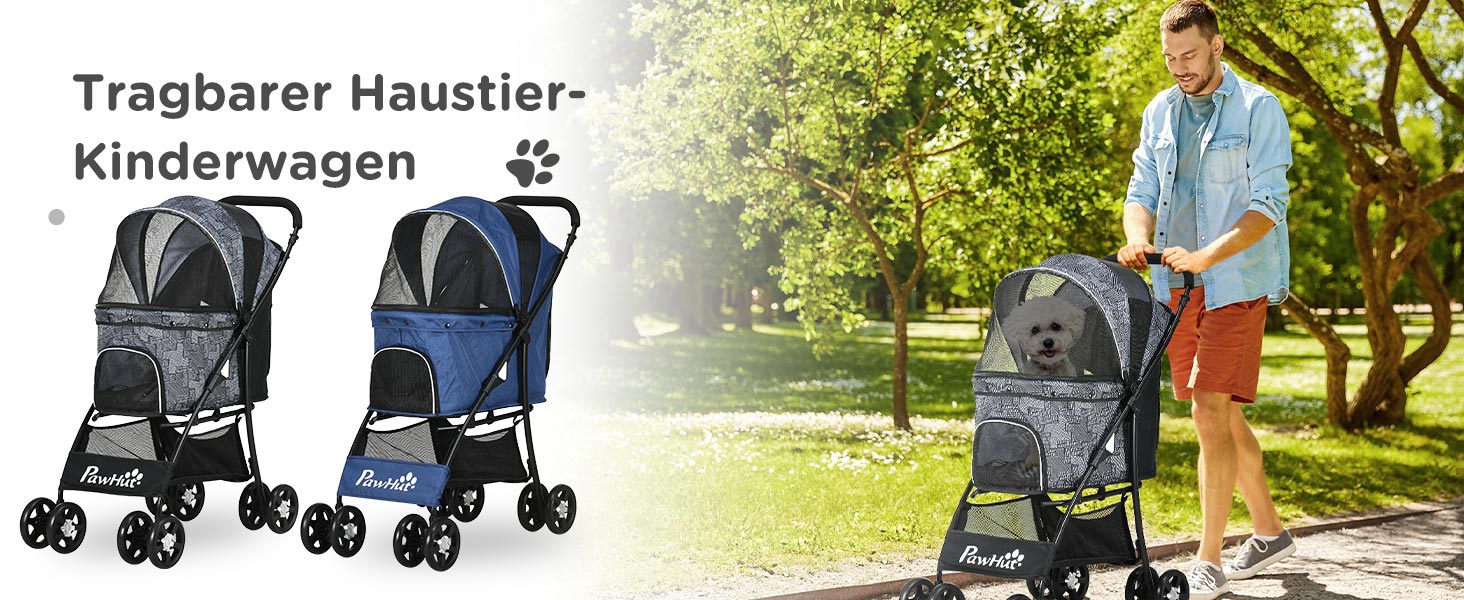 Візок для собак PawHut, складний, з подушкою, для котів та собак, чорний, 600D Oxford