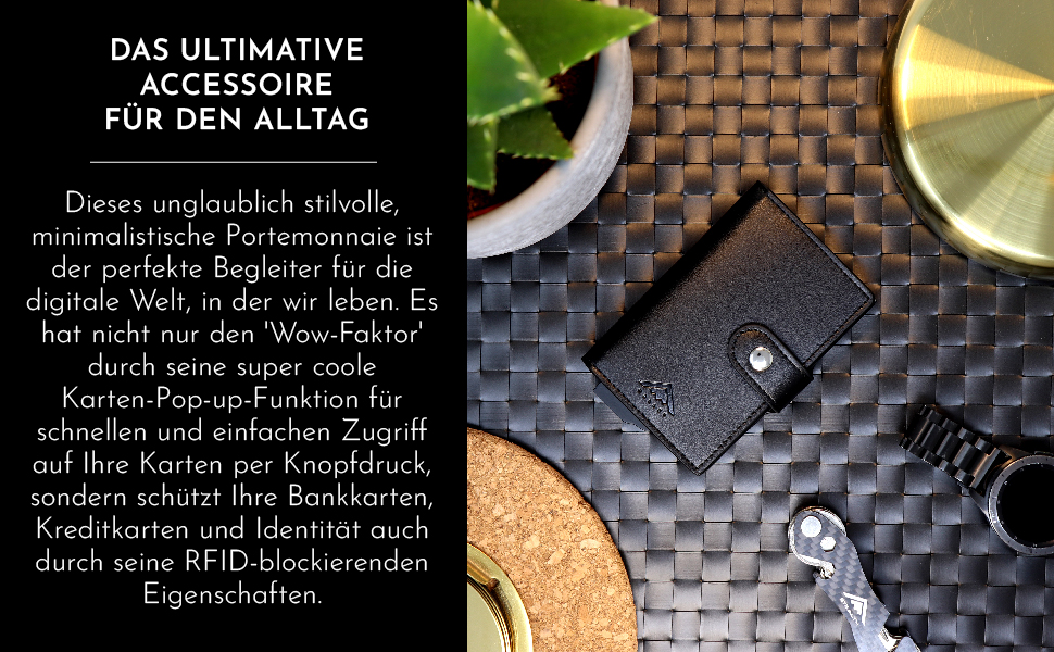Гаманець чоловічий RFID Stealth Wallet - мінімалістичний висувний картхолдер з алюмінію та шкіри (чорний). Захист від сканування карт