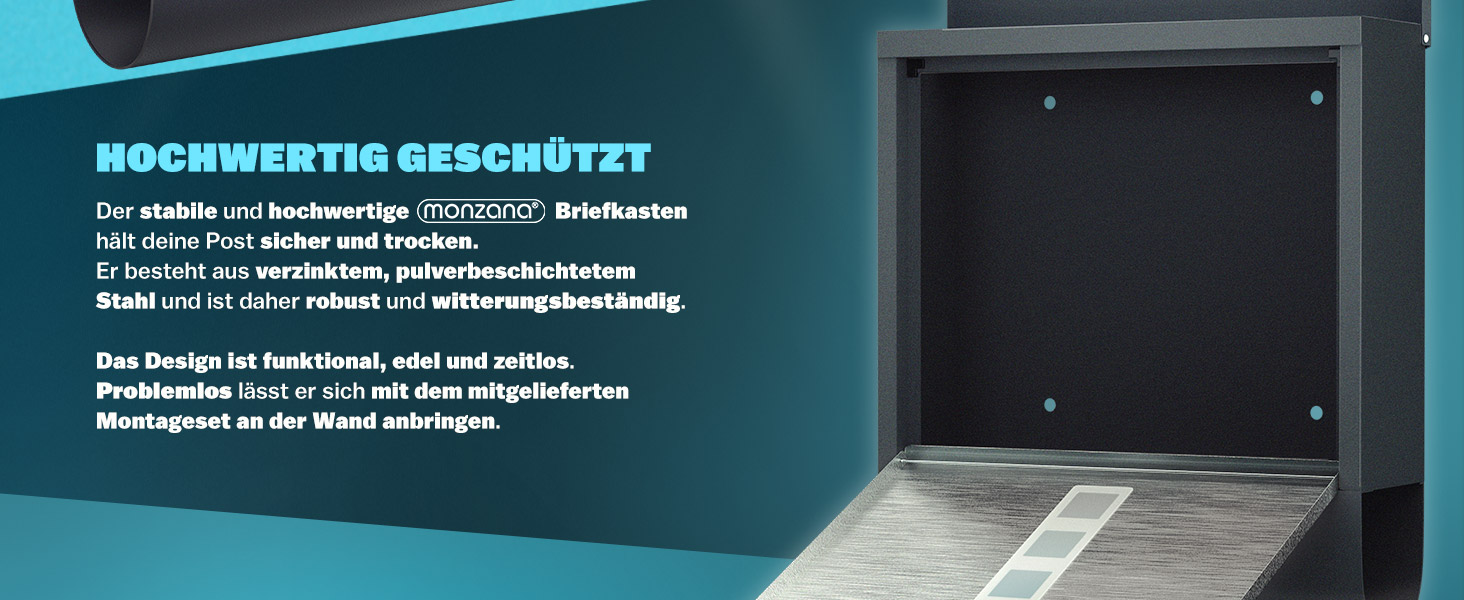 Поштовий ящик Monzana Kreuzschloss з мідним циліндром, поворотна кришка 31x10x34 см, вікно, табличка для імені, відділення для газет, сталь, 2 ключі, чорно-срібний