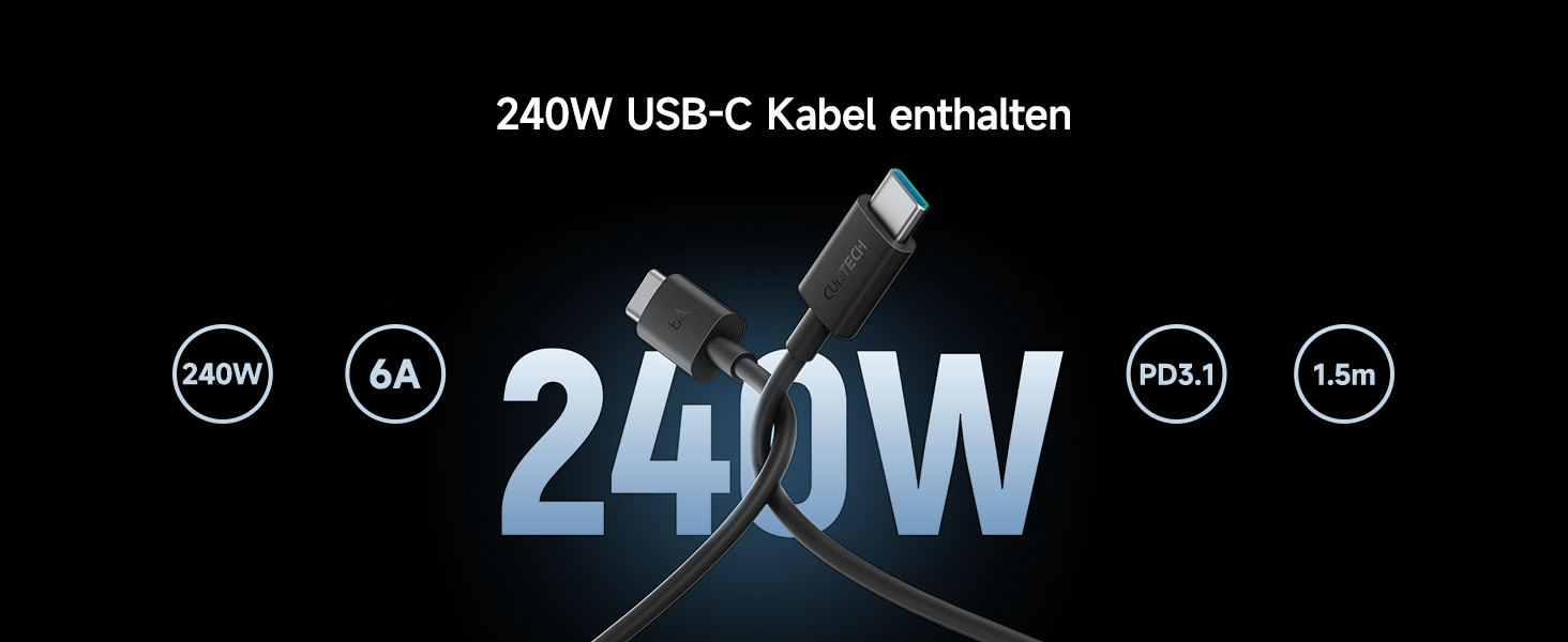 Зарядний пристрій CUKTECH 140W USB-C з кабелем, PD Fast Charger 4-port для ноутбука, MacBook, iPad, Samsung Galaxy, iPhone, Steam Deck