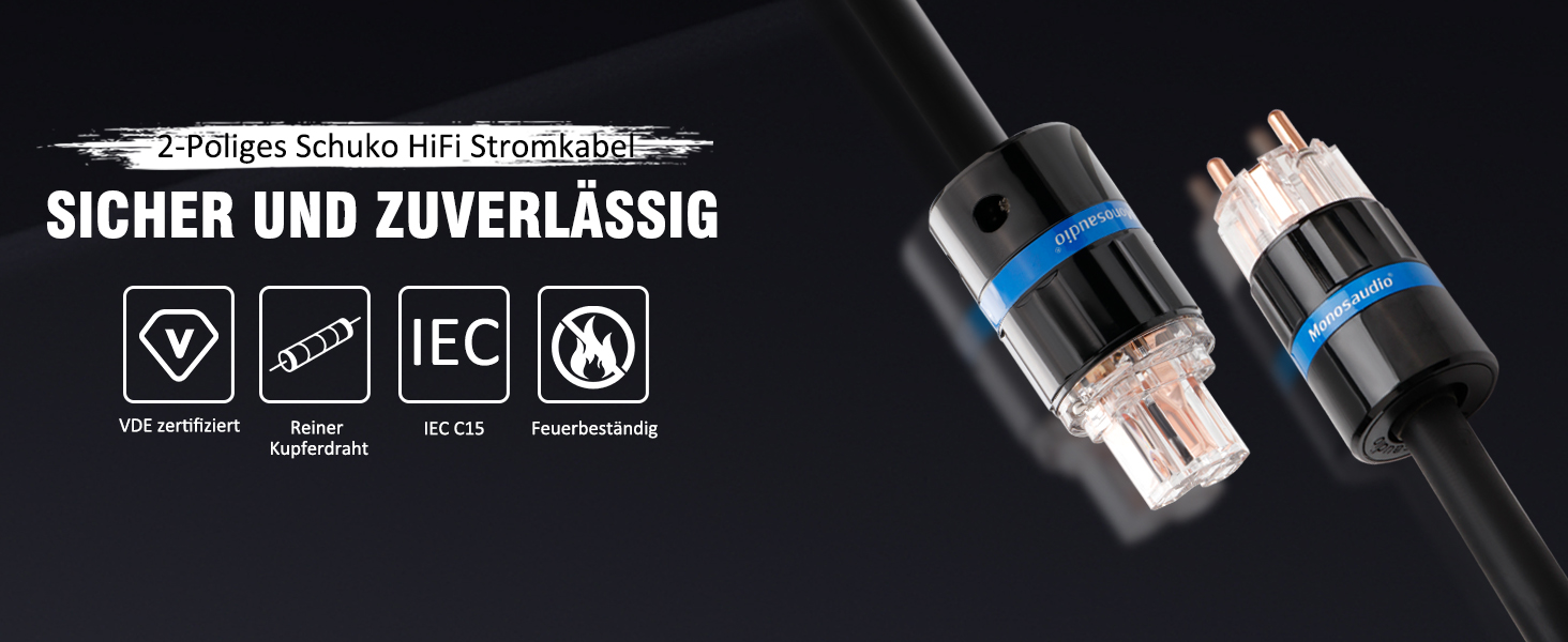 HiFi мережевий кабель Monosaudio P901 4.5Sq 1м, мідний OFC з екрануванням, High-End кабель живлення EU Schuko на IEC C15 для підсилювача, DVD, сабвуфера та декодера