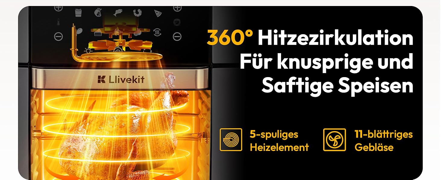 Фритюрниця повітряна 15л, мультифурна з конвекцією 1800W, 10 в 1, з нержавіючої сталі, чорно-срібна
