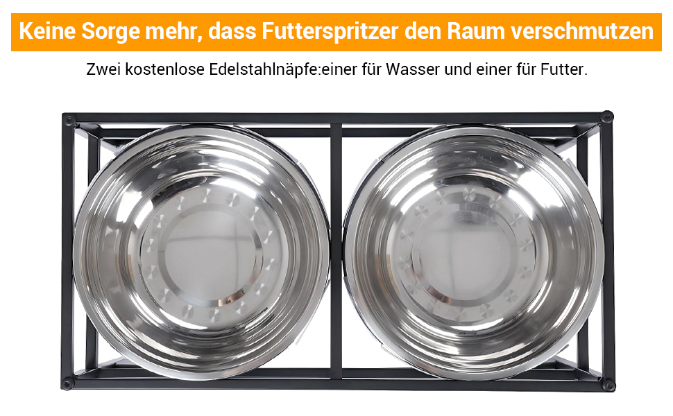 Підставка для мисок для собак маленьких, середніх та великих порід з 2 нержавіючих мисок, стабільна станція для годування, неслизька підставка для мисок для води та корму, годівниця для собак (S)