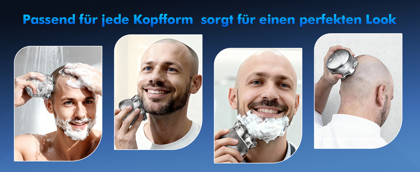 Електрична бритва для гоління голови Glatzen Herren, бездротова, для сухого та вологого гоління, з гнучкою голівкою та магнітною насадкою