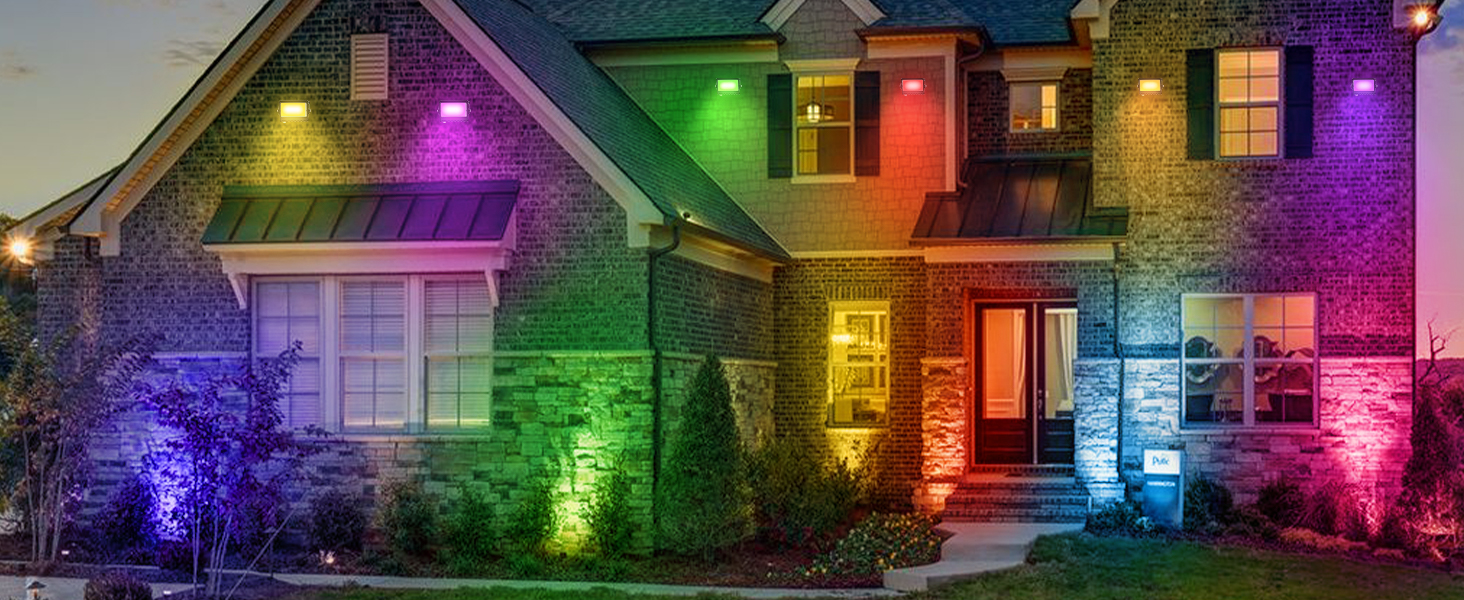 Світлодіодний RGB прожектор DUSKTEC 80W для вулиці, диміруємий, з керуванням через додаток, Bluetooth, з вилкою, зміна кольору, тепле біле світло, водонепроникний IP66, для саду, комплект 2 шт. (30 Вт)