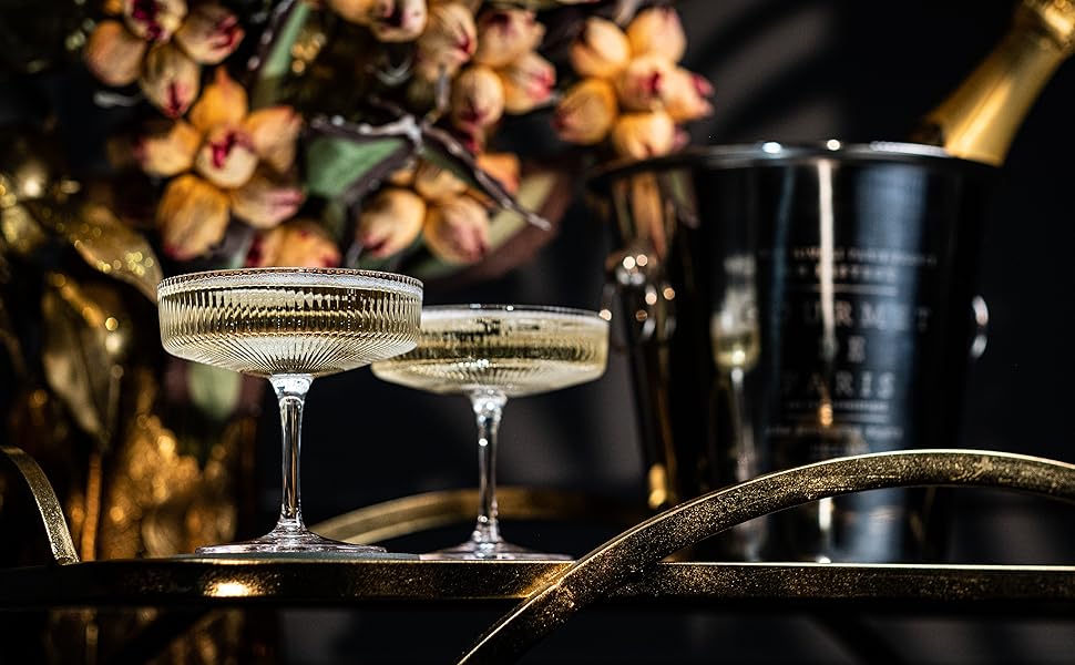 GLASSIQUE CADEAU Набір келихів Vintage Art Deco (4 шт., 200 мл) | Келихи для коктейлів, шампанського, еспресо мартіні, дайкірі | Скляні чаші з кристалу для Speakeasy