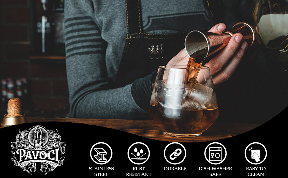 Набір для приготування коктейлів PAVOCI: 11 предметів, шейкер, барменський інструмент з нержавіючої сталі, дерев'яний підставник, аксесуари. Ідеально для дому, бару, професійного використання