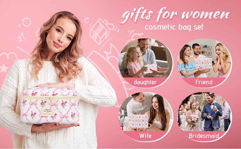Набір косметичок з квітами для дівчаток, дамські культбагелі, степкова косметичка для макіяжу, бавовняний набір культбагелів, косметичка з бантиком рожевого кольору