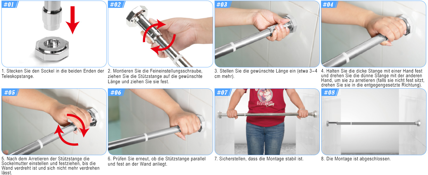 Регульована телескопічна штанга DEWEL 70-120 см (без свердління) для штор та душової кабіни, срібна
