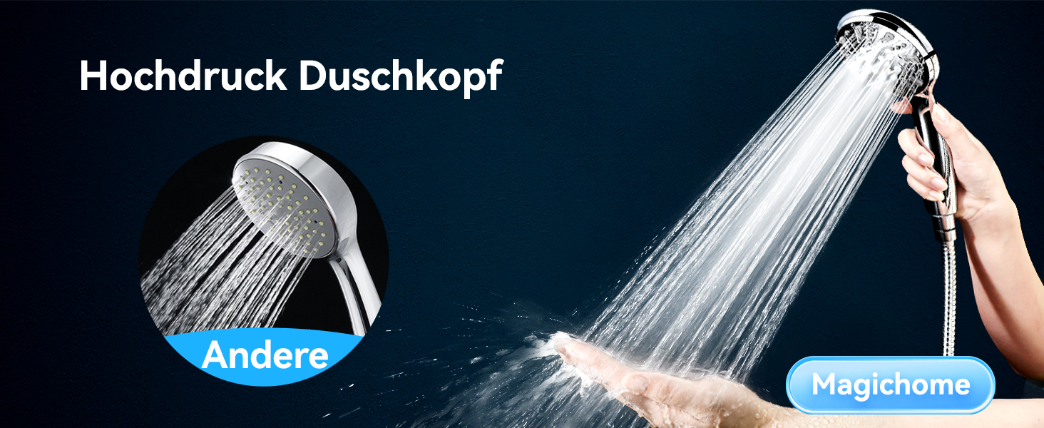Насадка для душу Magichome з шлангом 2м, високого тиску, 5 режимів розпилення, турбо-дизайн, економна водозбереження, ручна лійка для душу з низьким тиском води (срібна з шлангом)