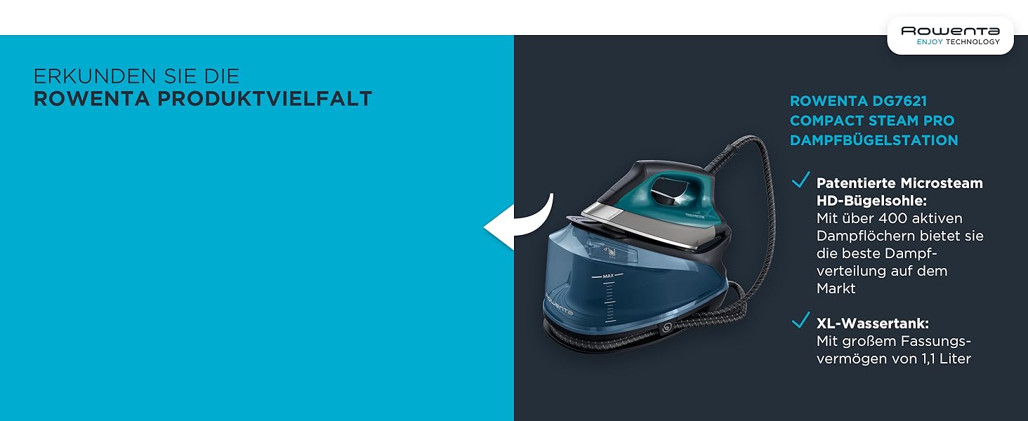 Праска Rowenta Acessteam DW4301: 2500 Вт, 140 г/хв, Microsteam 300, захист від накипу, без крапель, блакитно-чорна