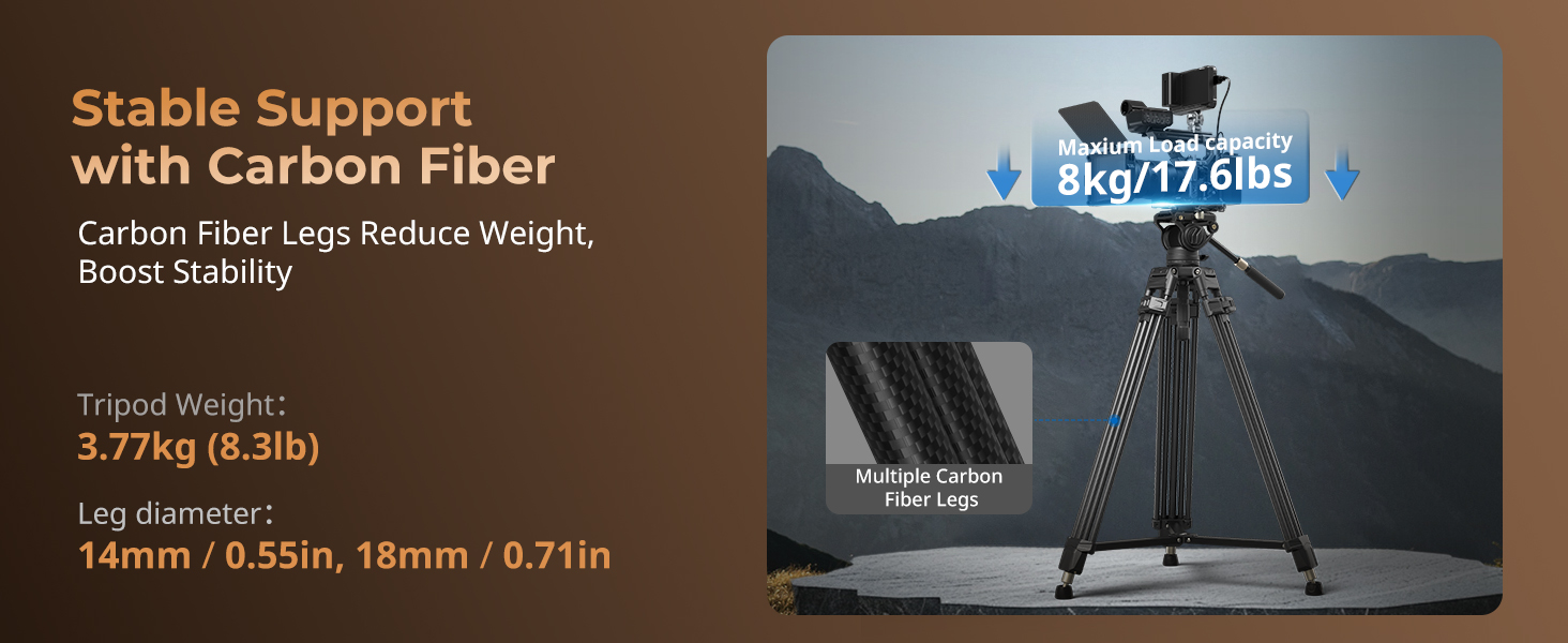 Професійний вуглецевий відеоштатив SmallRig AD-80 FreeBlazer (4163) з гідравлічною головою, навантаження 8 кг, двопозиційна QR-платформа