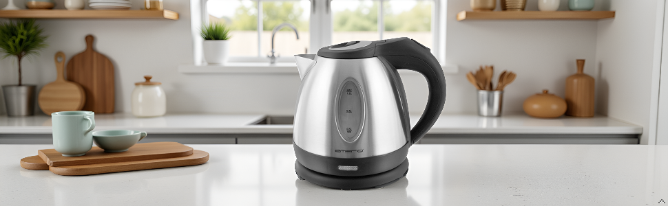 Електричний чайник EMERIO з об'ємом 1.7 л, 2200 Вт, блакитна LED-підсвітка, поворотна база 360°, з боросилікатного скла, без BPA, WK-119988.7 (1,2 нержавіюча сталь)