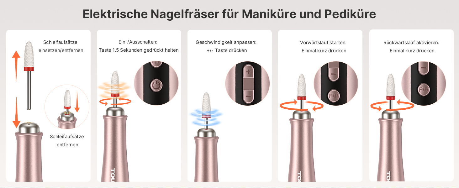 TOUCHBeauty Електрична пилка для нігтів: набір бездротовий, фрезер для манікюру та педикюру з LCD-дисплеєм, 5 швидкостей, тихий, пилозахисний, USB-зарядка (гель, акрил)