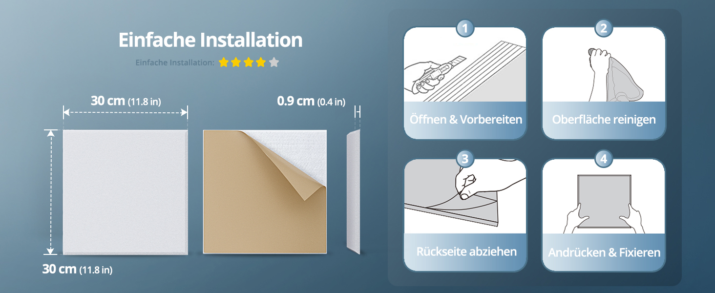 Самоклеючі акустичні панелі з фетру для звукоізоляції стін та стелі, білі, 30x30x0.9 см, 12 шт (1.08 м²)