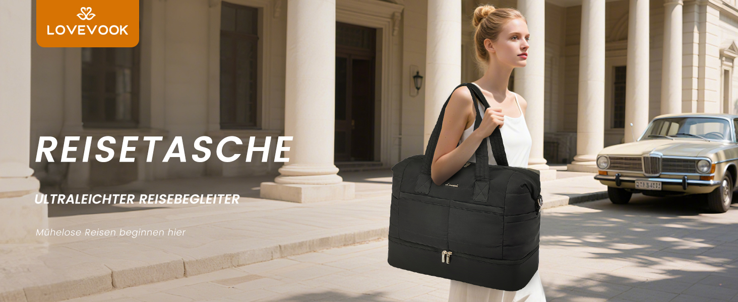 Сумка-мішок LOVEVOOK для подорожей, клініки, пологового будинку, ручної поклажі, 52x38x25 см, 50 л, з відділенням для взуття та косметичкою, бежевий