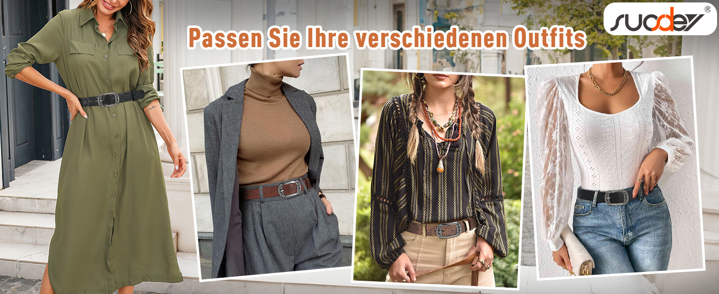 Жіночий шкіряний ремінь SUOSDEY Класичний чорний з квітковою пряжкою для джинсів, суконь, модних образів, 100 см, розмір талії 73-83 см