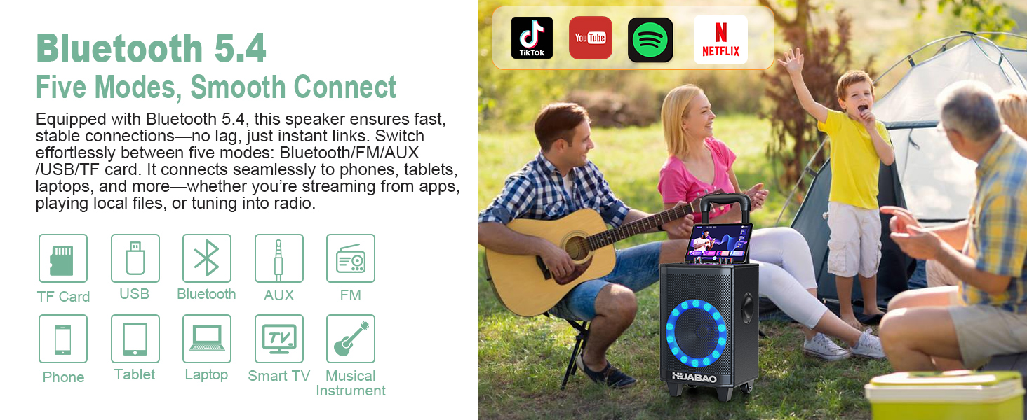 Bluetooth-портативна акустика для караоке з 2 мікрофонами, 11 динаміків, акумулятором 8800mAh, ручкою-тележкою та підсвічуванням. FM/AUX/USB/TF, регулювання басів та високих частот (A113)
