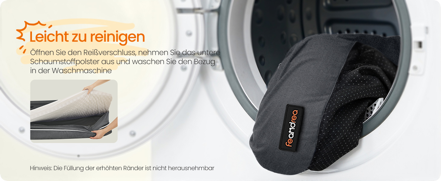 Ортопедичне ліжко для собак Feandrea, м'яке, з піднятими бортиками, знімний чохол, 106 x 76 x 18 см, антиковзаюча підкладка, сірий колір